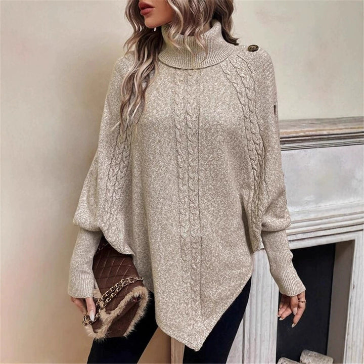 Kvinders hyggelige strikket sweater med rullekrave og knapdetaljer Stilla