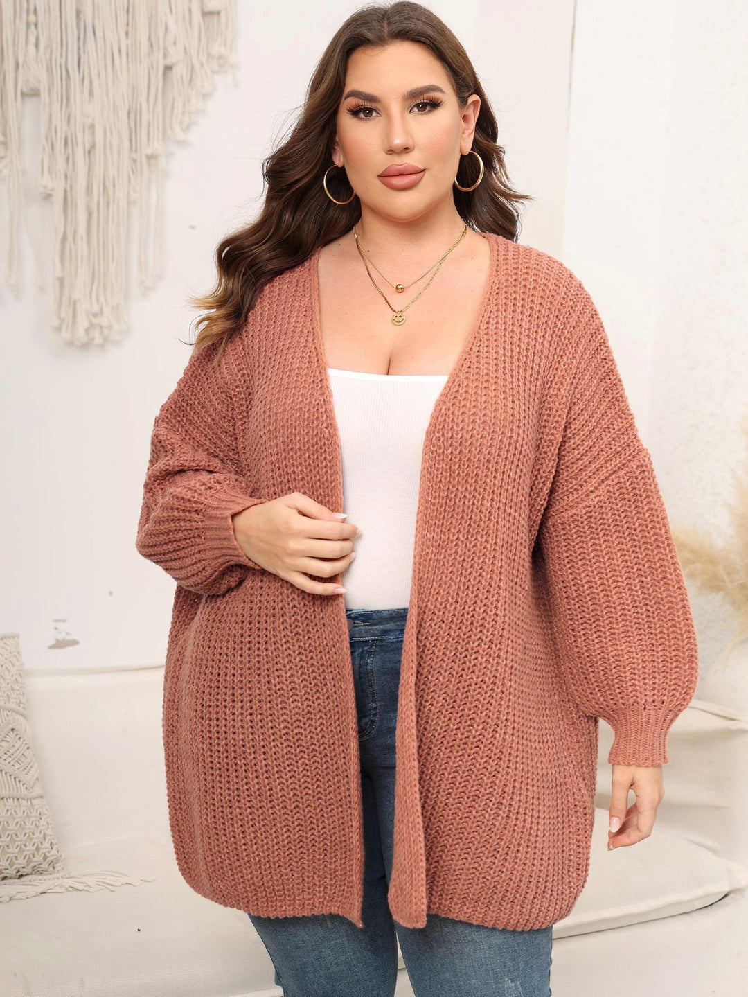 Dame afslappet oversized strikcardigan med dyb V-udskæring og ballonformede ærmer Stilla