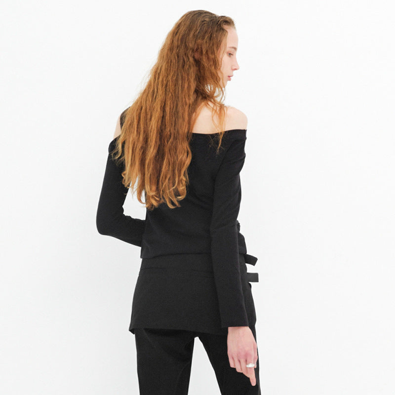 Femme asymmetrisk langærmet top med knude-detalje Stilla