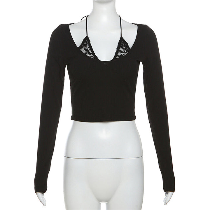 Dame afslappet crop-top med raffineret rygudskæring og langærmet design Stilla