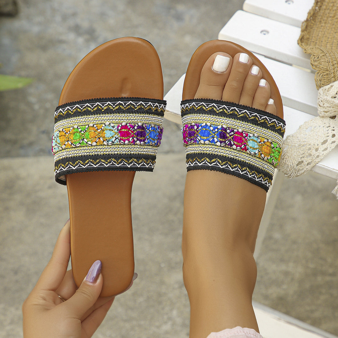 Dame mode pantofler med farverig broderi- og perleudsmykningsdesign Stilla