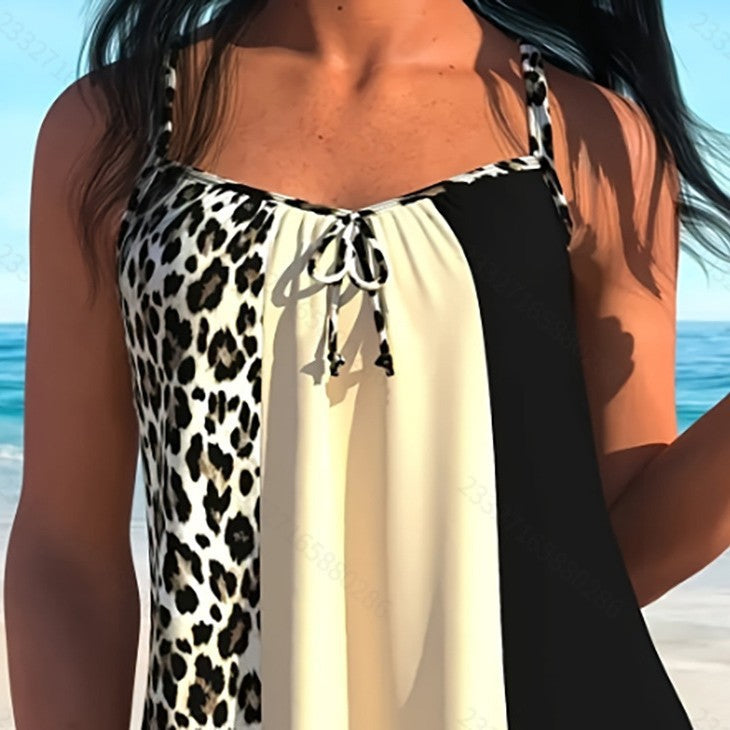 Dame fritids tankini med moderne dyreprint og justerbare stropper Skovae
