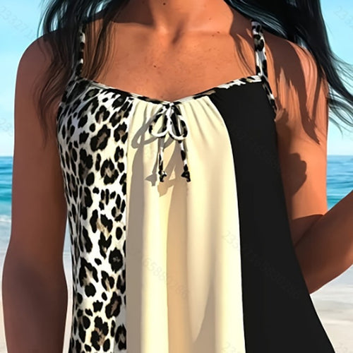 Dame fritids tankini med moderne dyreprint og justerbare stropper Skovae