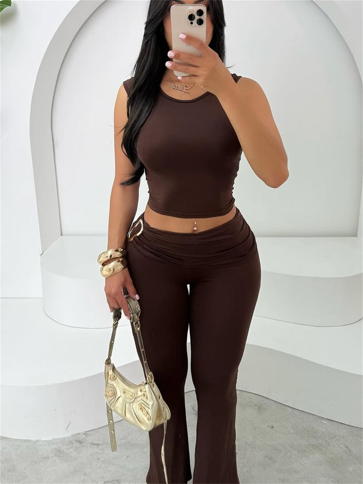 Damen figurbetontes Crop-Top und flared Leggings Set Skovae