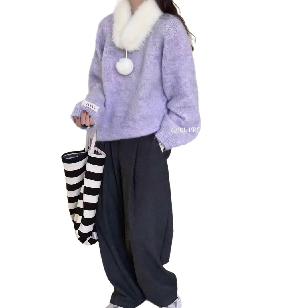 Kvinders hyggelige strikket sweater med aftagelig krave Stilla