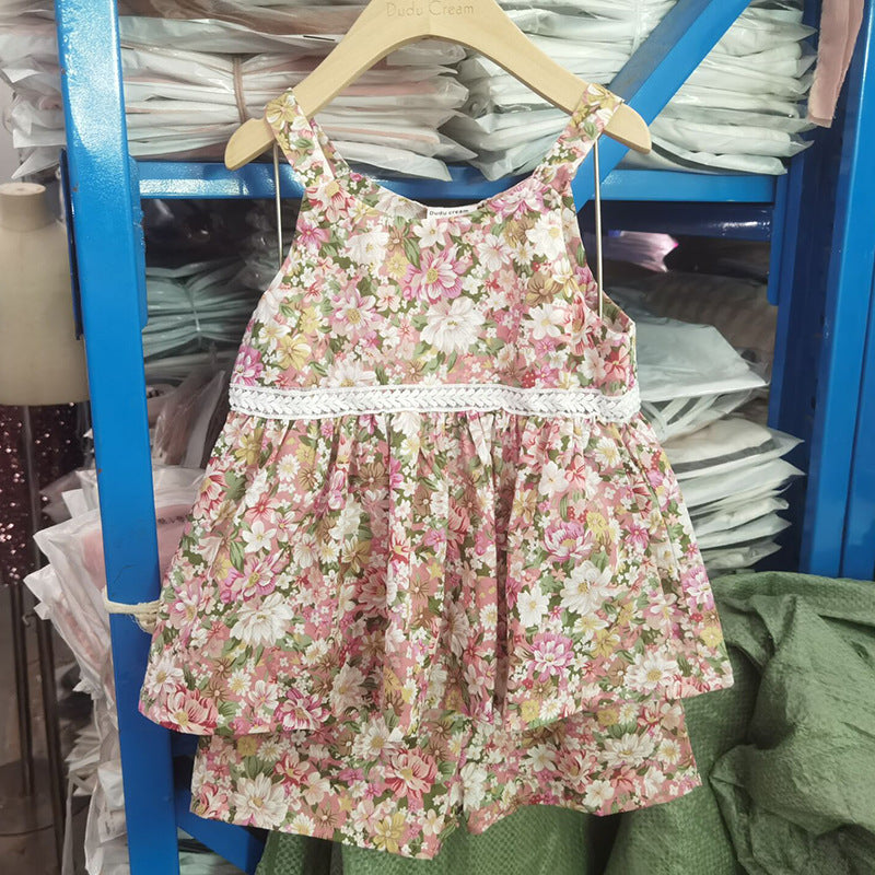Pige blomsterprint sommer outfit sæt Stilla