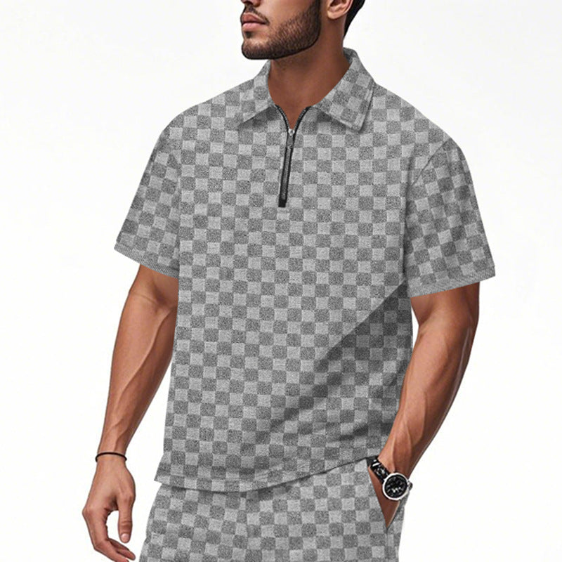 Herren nan kort halvlyn poloshirt i struktureret wafflestrik med skjortekrave og figursyet pasform Skovae