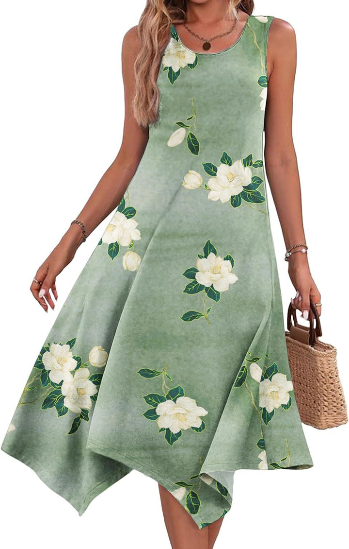 Dame ærmeløs sommerkjole med asymmetrisk snit og blomsterdesign Stiila