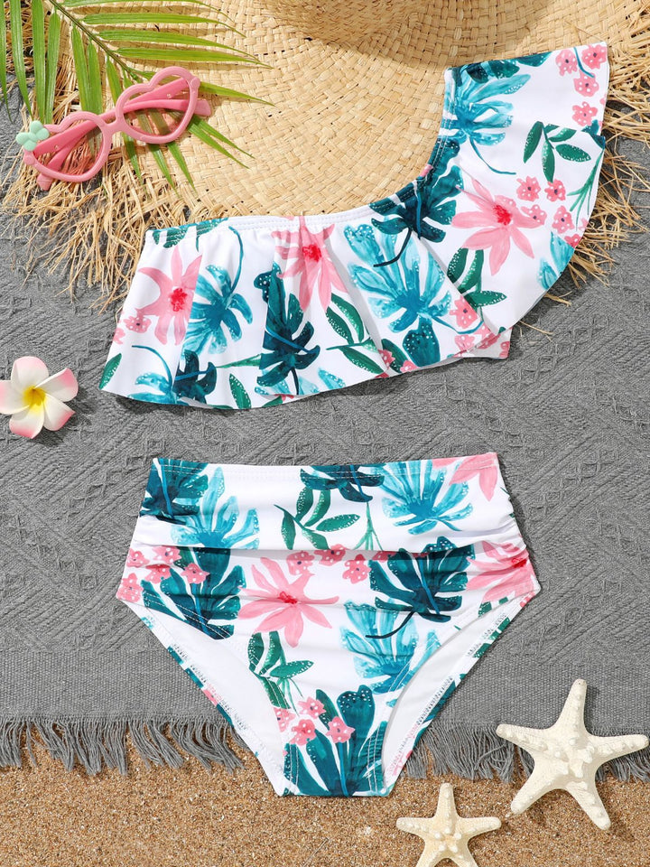 Dame Rüschen-bikini-sæt med blomsterdetaljer og høj talje Stilla