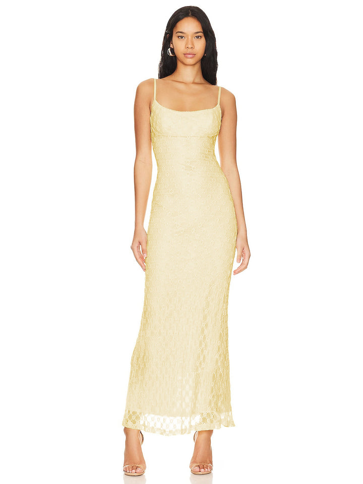 Dame elegant maxikjole med delikat broderedesign og justerbare spaghetti-stropper Stilla