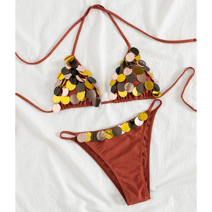 Dame bikini-sæt med skinnende paillet-detaljer og justerbare stropper Stilla