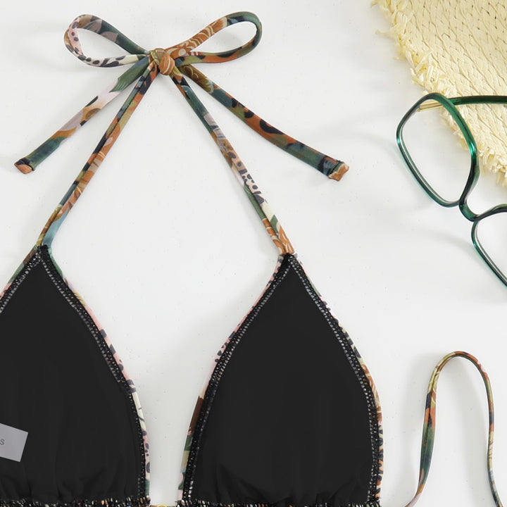 Dame triangle bikini med floral og animalistisk design Skovae
