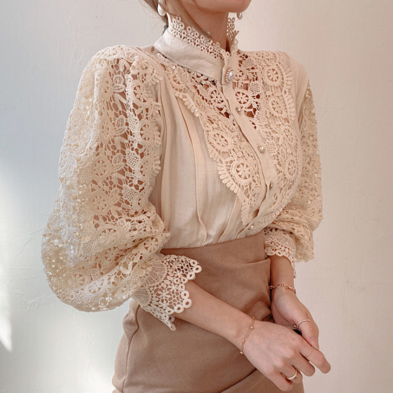 Kvinder elegant blonde bluse med høj krave Stilla