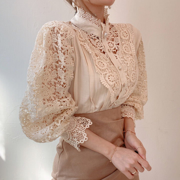Kvinder elegant blonde bluse med høj krave Stilla