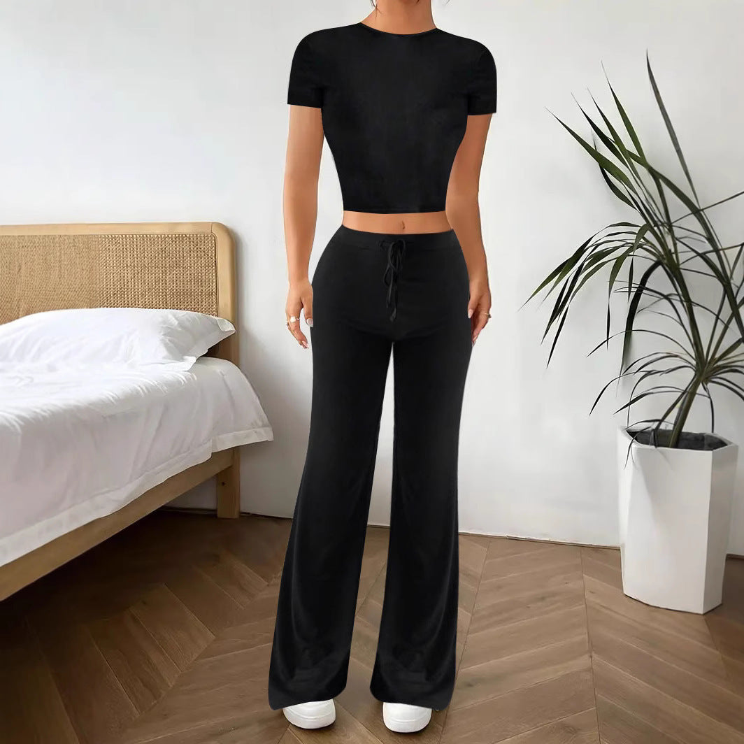 Dame Relaxed Fit Crop Top og brede Bukser Sæt Stilla