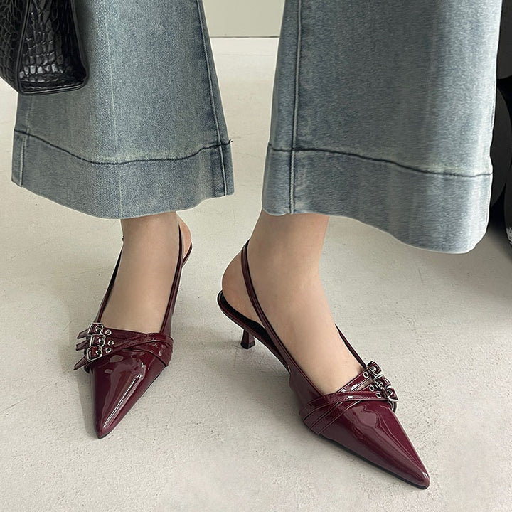 Dame Slingback Pumps med spidse tåområde og glamourøse accenter Stilla