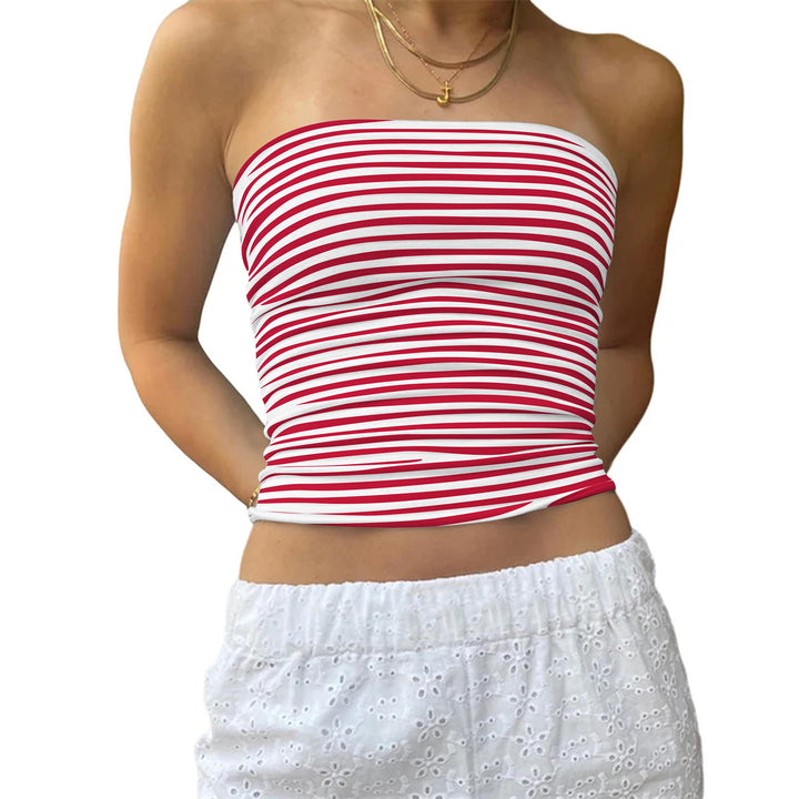 Dame bustier-top med fine striber Skovae