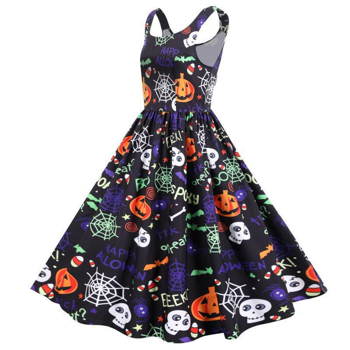 Kvindernes svingkjole med Halloween-motiver og elegant A-linje silhuet Stilla