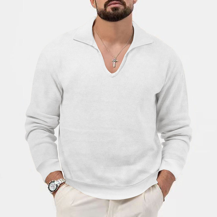 Herrer moderigtig V-hals pullover med struktureret design Stilla