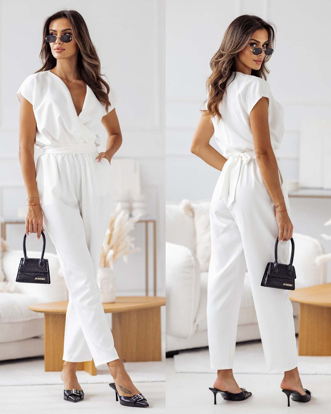 Dame jumpsuit med elegant indpakningsdesign og flydende snit Stilla