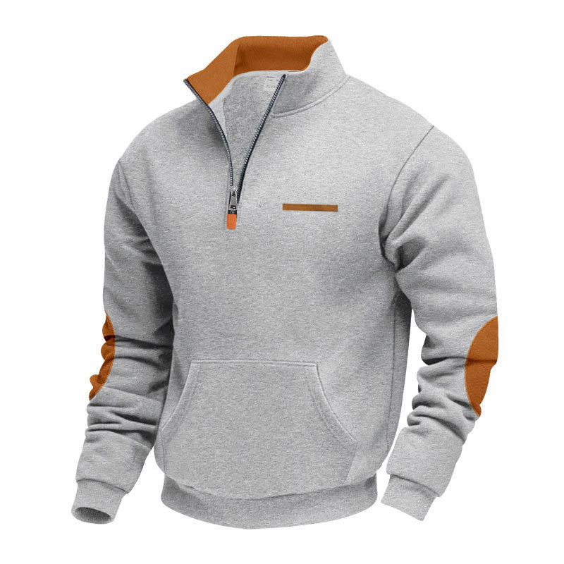 Herre nan halvzip-sweatpullover med ståkrave, kængurulomme og albuepåsætning Skovae