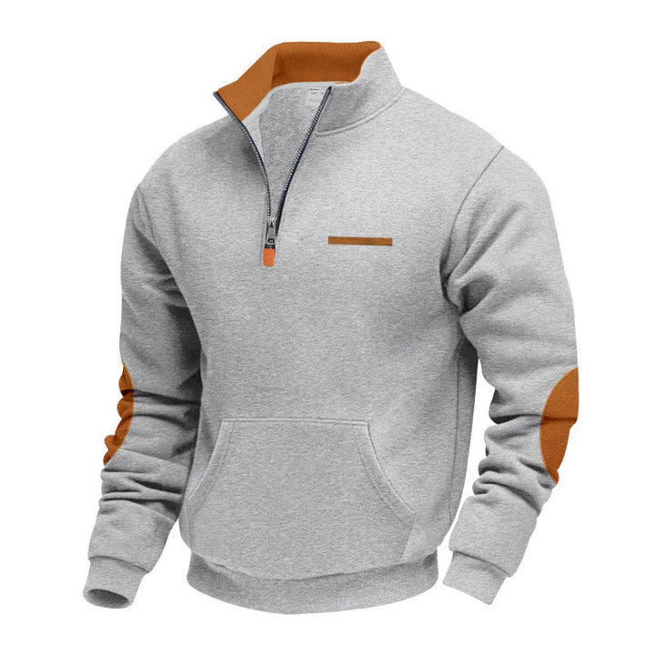 Herre nan halvzip-sweatpullover med ståkrave, kængurulomme og albuepåsætning Skovae