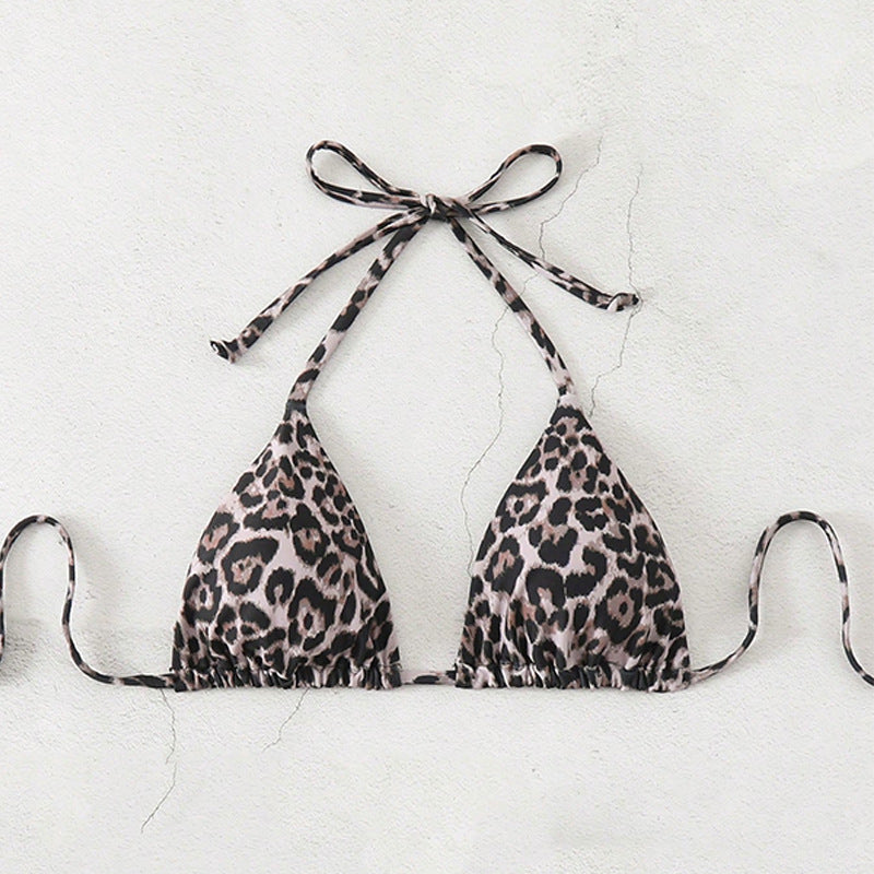 Dame triangel-bikini med moderne leopardmønster og justerbare stropper Skovae