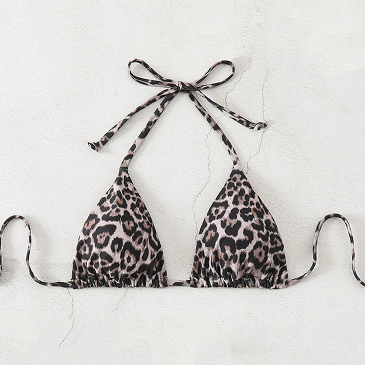 Dame triangel-bikini med moderne leopardmønster og justerbare stropper Skovae