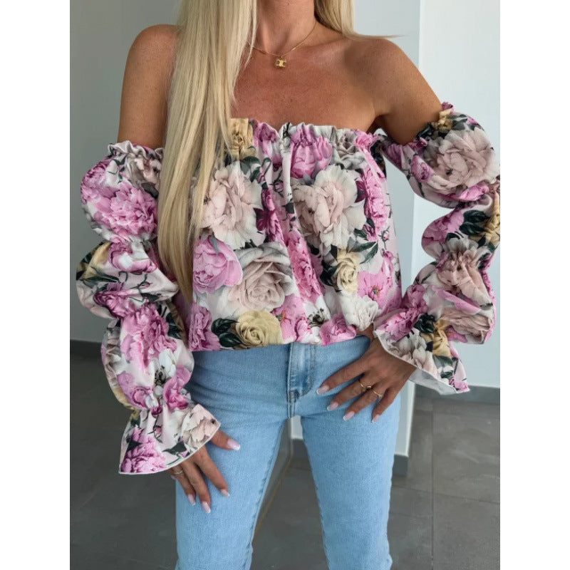 Dame Off-Shoulder Flæse Blomster Bluse Stilla