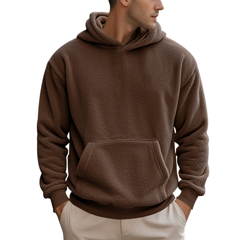 Herre fleece-hoodie med praktisk kængurulomme og høj krave Stilla