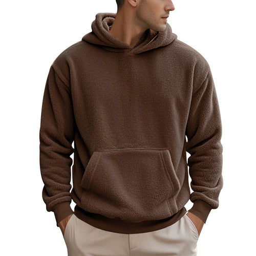 Herre fleece-hoodie med praktisk kængurulomme og høj krave Stilla