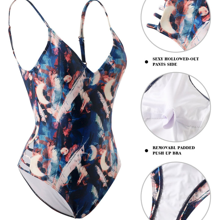 Dame one-piece badesuit med floral kunstdesign Skovae
