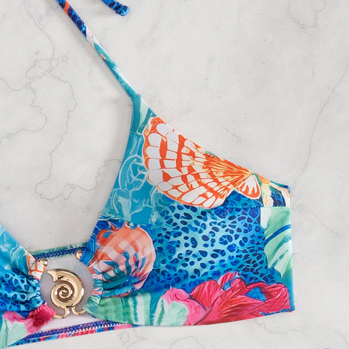 Dame bikini sæt med blomster mønster miks og justerbare bånd Skovae