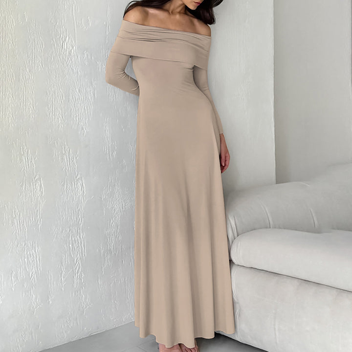 Dame Off-Shoulder Maxikjole med lange ærmer og figursyet snit Stilla