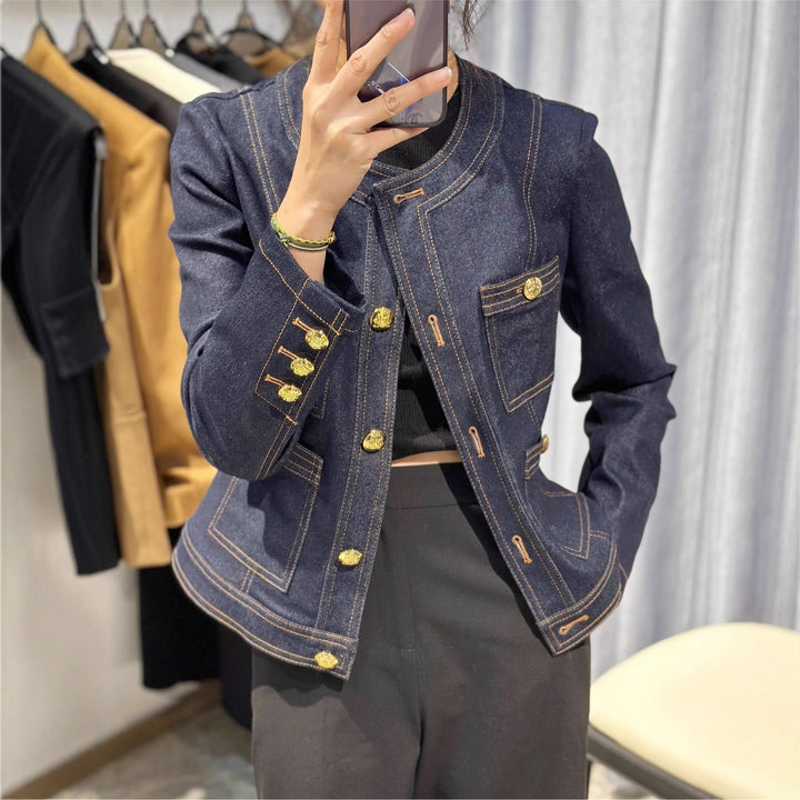Dame Mode Denim Jakke med Gyldne Knapper Stilla