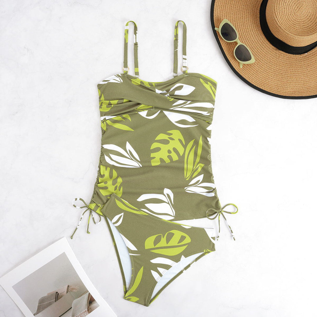 Dame one-piece badedragt med drapering og blomsterprint Skovae