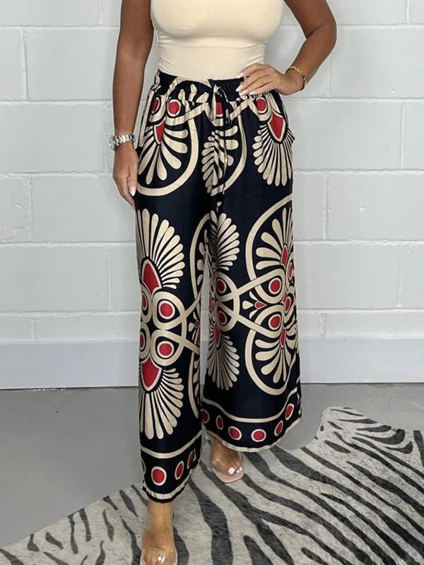 Dame bred palazzo-bukser med boho-print Stilla