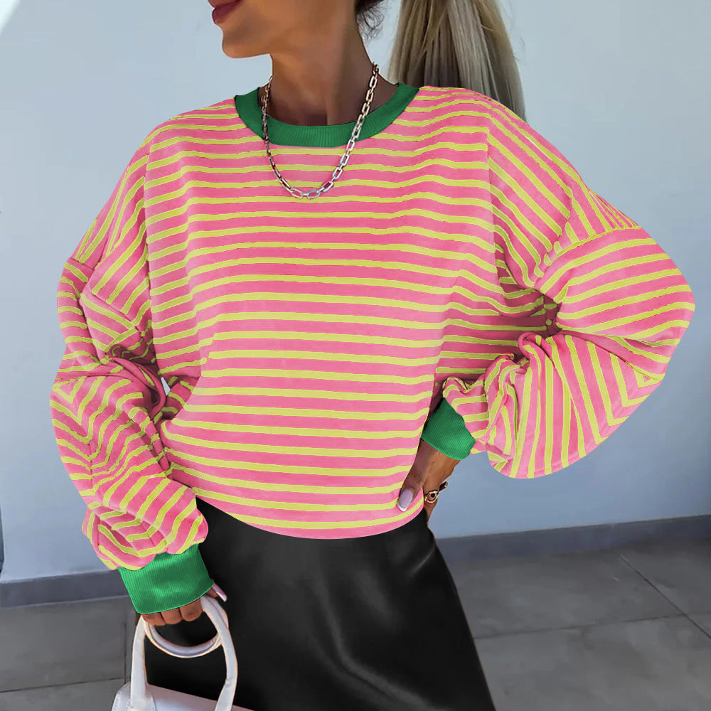 Dame afslappet stribet sweatshirt med boxy-snit og kontrasterende afslutninger Stilla