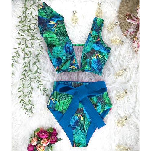 Dame Bikini-sæt med voluminøse rynkedetaljer og elegant høj talje Stilla
