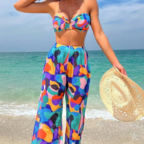 Dame To-delt Bikini Sæt med moderigtigt Wrap Skørt og elegante Rüschen Stilla