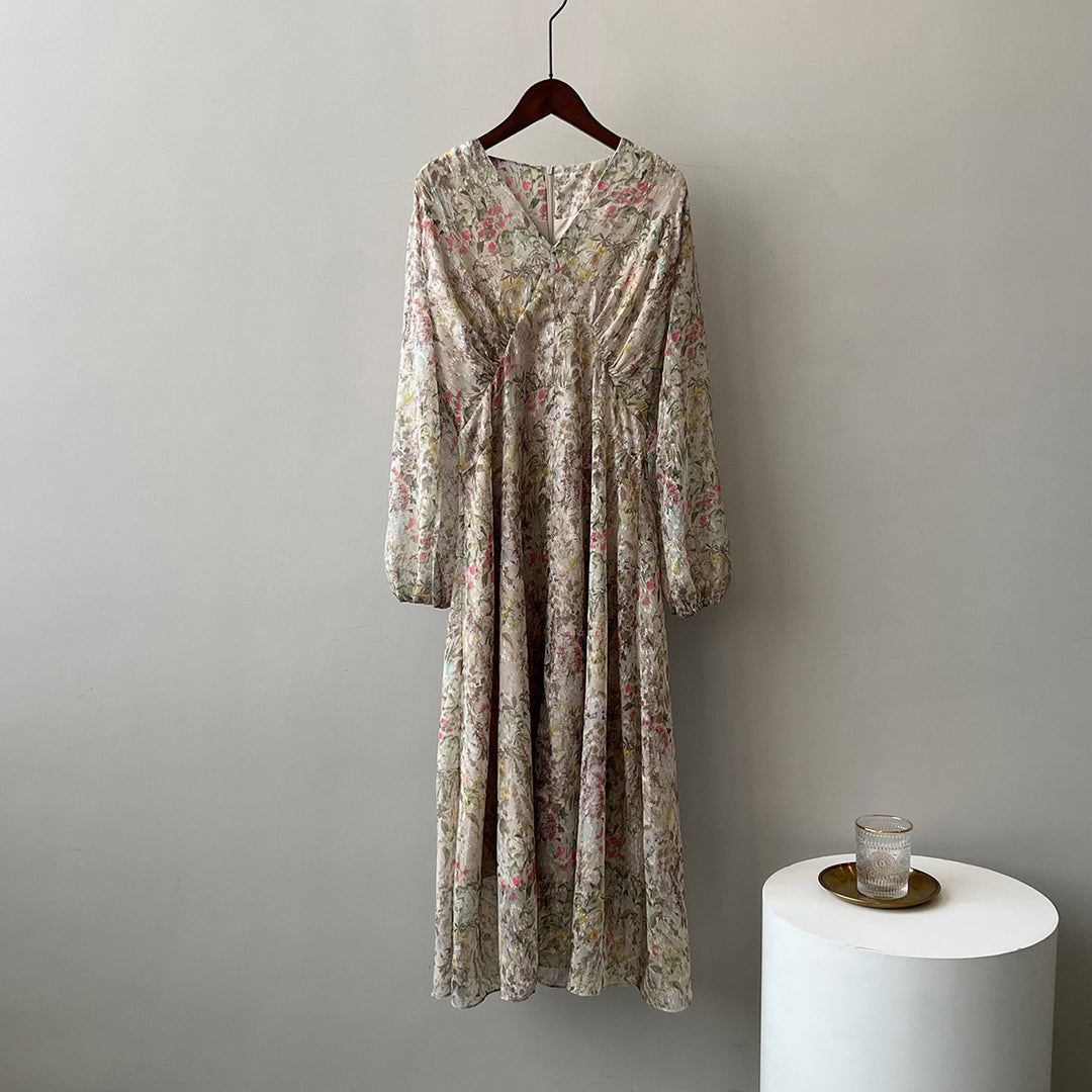 Dame elegant Maxikjole med florale mønstre og rynker Stilla