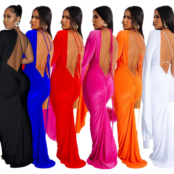 Dame Elegant Maxi-Kjole med asymmetrisk Cut-Out og langærmet Stilla