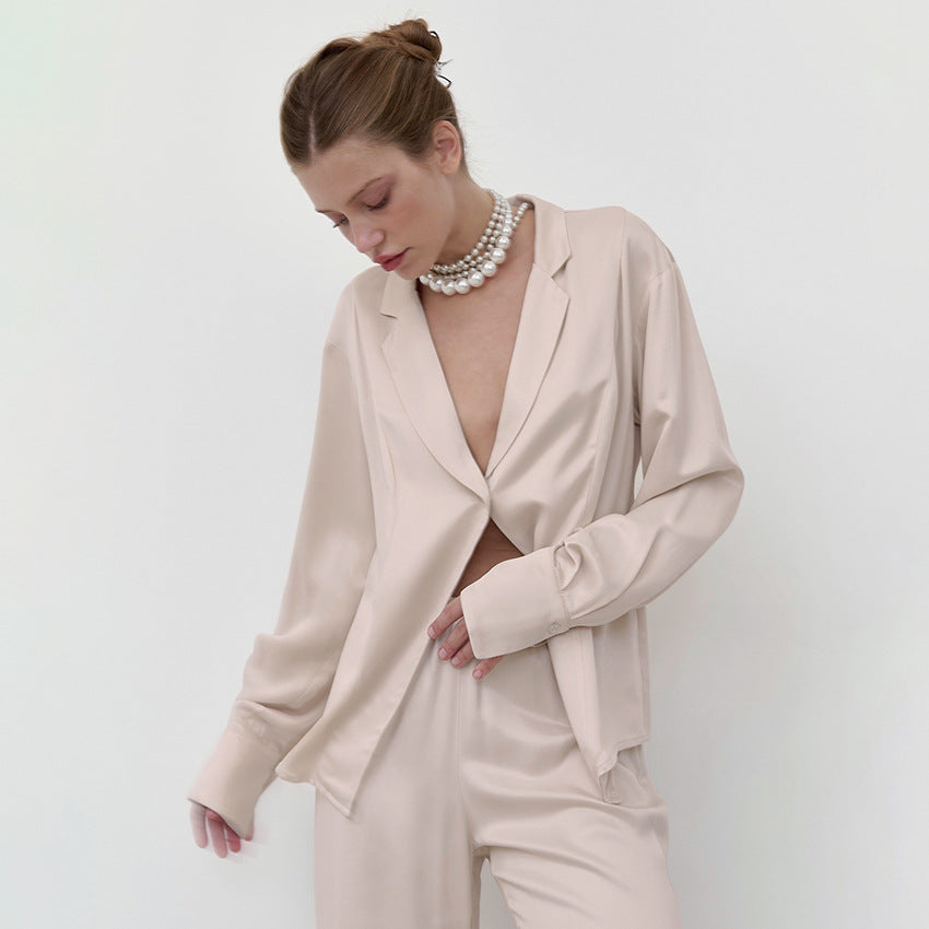 Dame raffineret satin-blazer-bukse-kombination Stilla