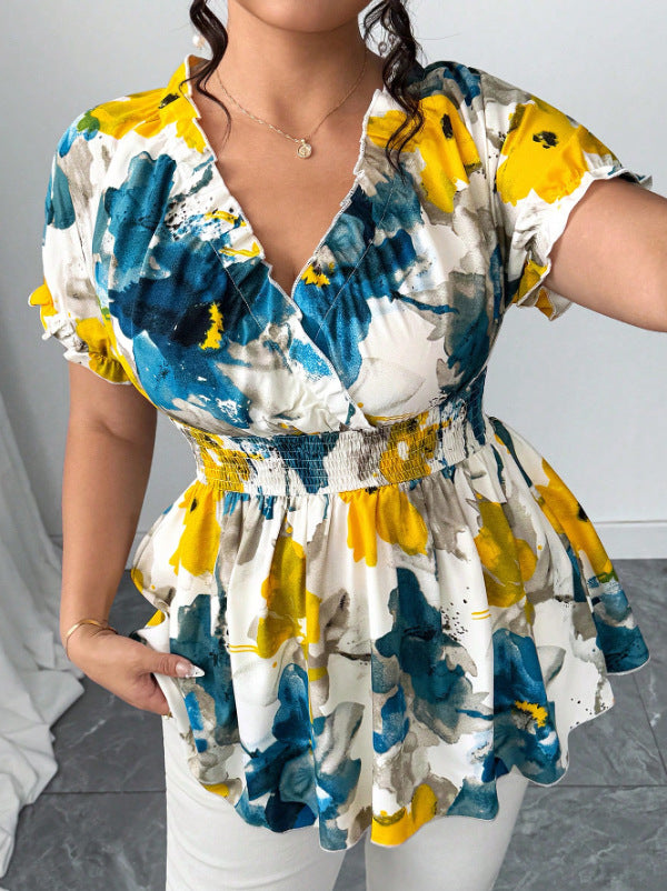 Dame Legesjalte top med v-hals og elastiske indsatser Stilla