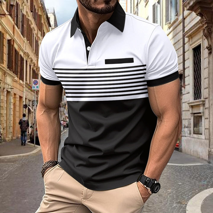 Herrer Poloshirt med struktureret stribemønster og moderne krave Stilla