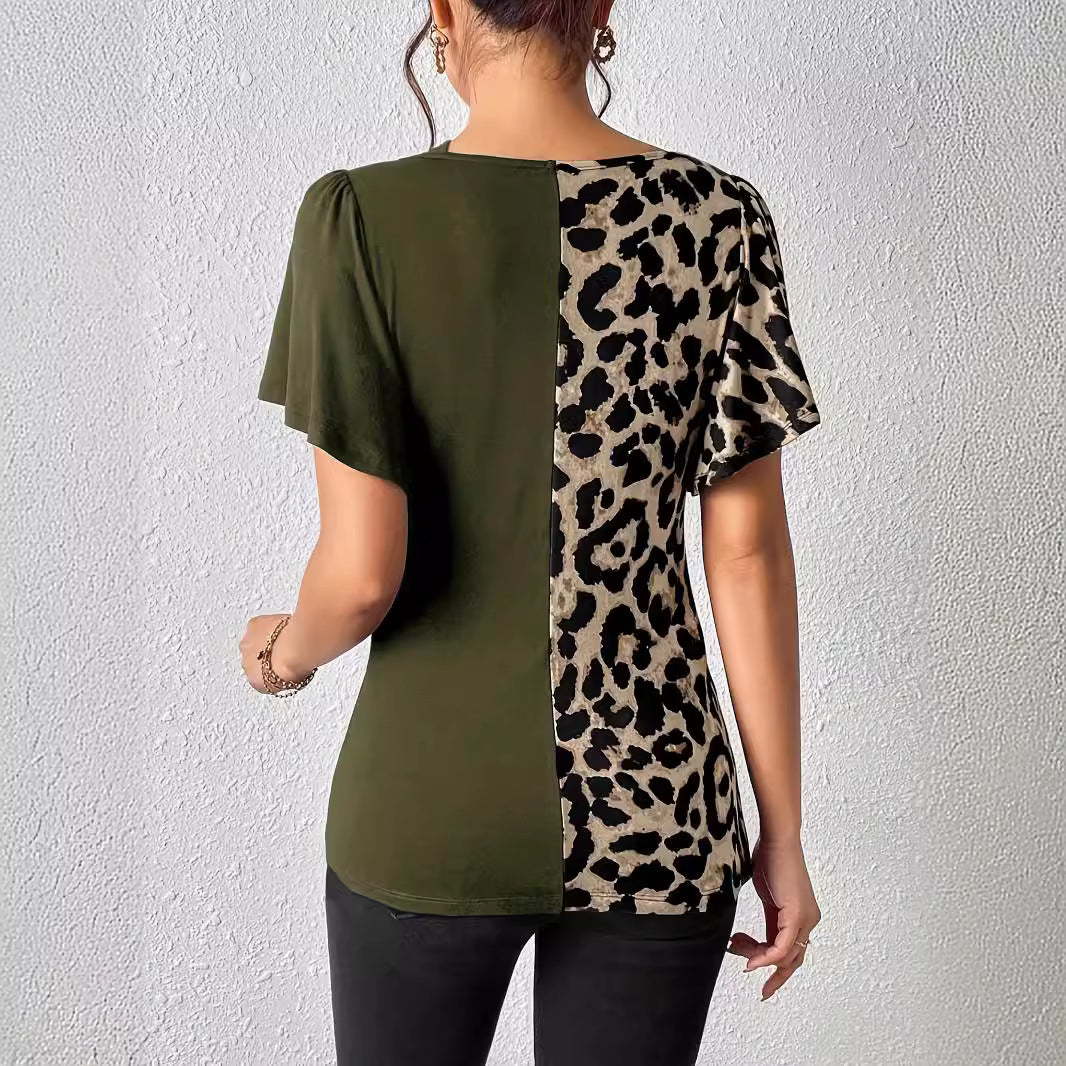 Dame nan asymmetrisk Stretch-tunika med leopardprint-sidestykke og flere stropper Skovae