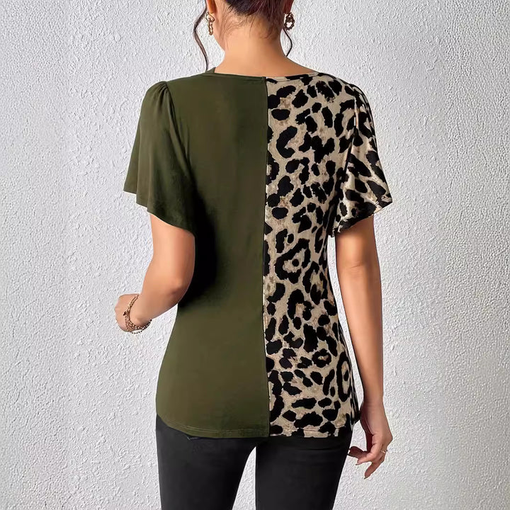 Dame nan asymmetrisk Stretch-tunika med leopardprint-sidestykke og flere stropper Skovae