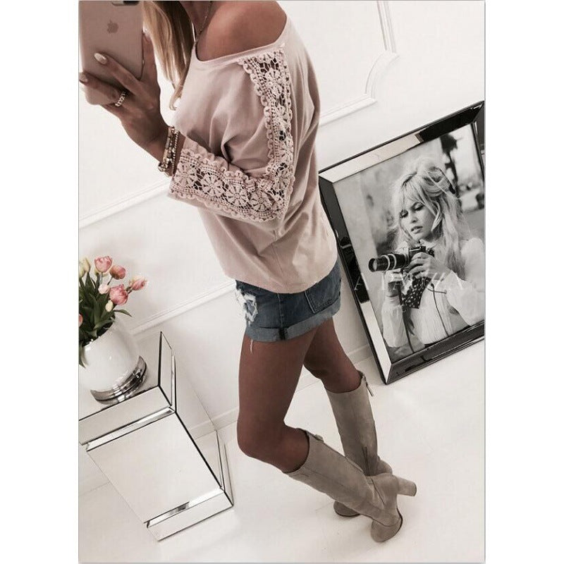 Kvinders off-shoulder top med blonderekoration og løs pasform Stilla