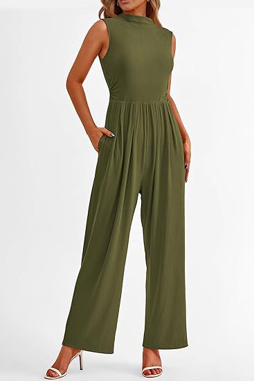 Dame Wide-Leg Jumpsuit med høj krave og sidelommer Stilla