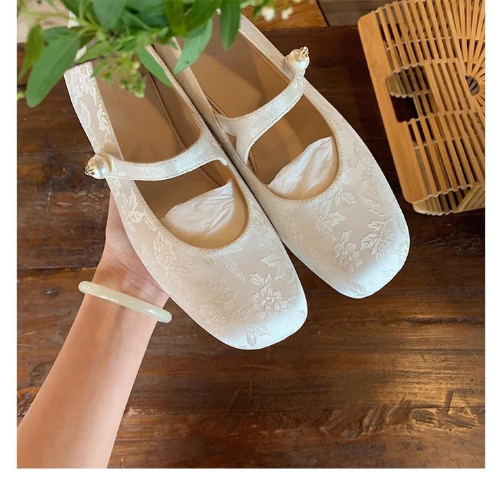 Dame ballerinas med florale jacquard-mønstre og komfortabel rem Stilla